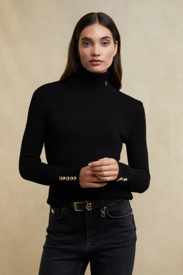 Women Painswick Roll Neck Black Holland Cooper Knitwear