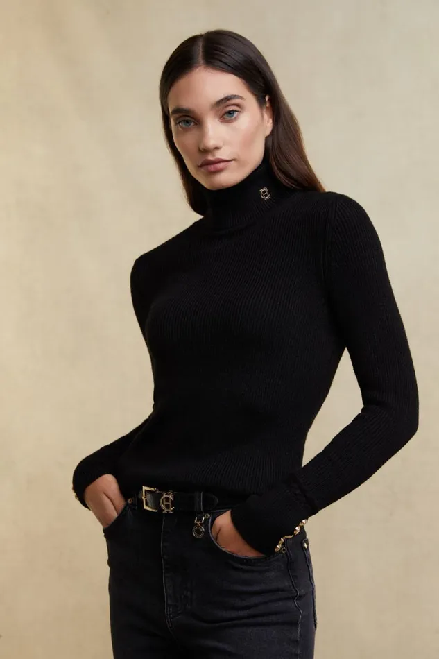 Women Painswick Roll Neck Black Holland Cooper Knitwear