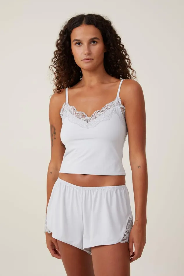 Women Pajamas Cotton On Soft Lounge Lace Trim Short Grey