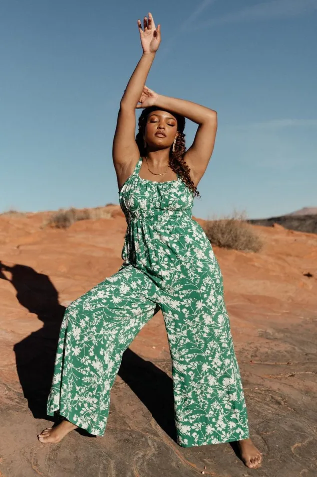 Women Palisades Tank Jumpsuit Green Print Baltic Born Jumpsuits and Rompers