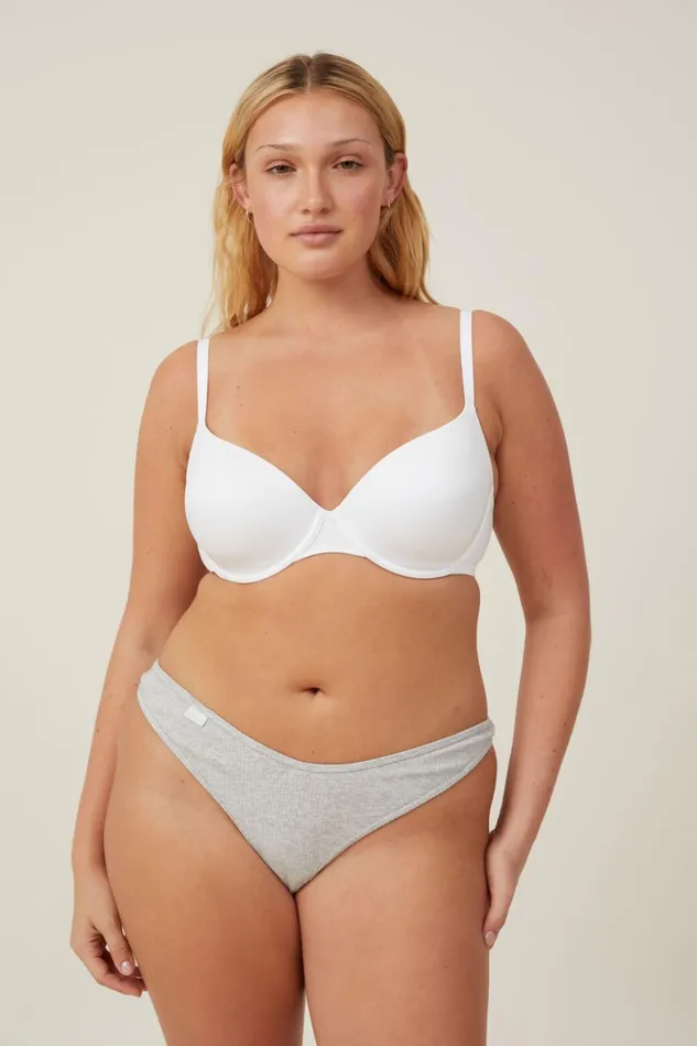 Women Panties Cotton On Organic Cotton Rib Thong Mid Grey Marle