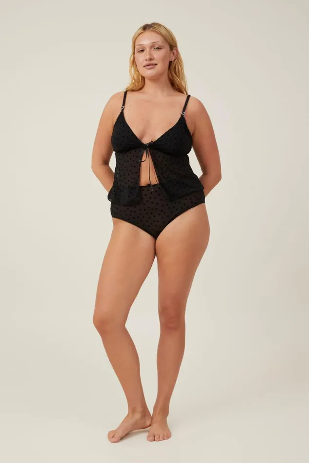 Women Panties Cotton On Sasha Flocking Mesh High Waist Bikini Brief Black