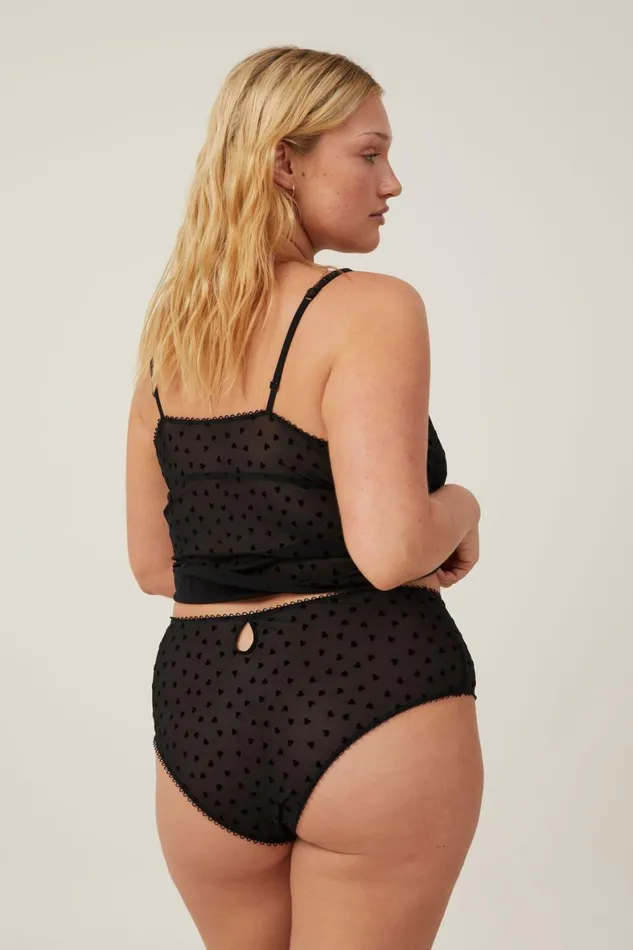 Women Panties Cotton On Sasha Flocking Mesh High Waist Bikini Brief Black