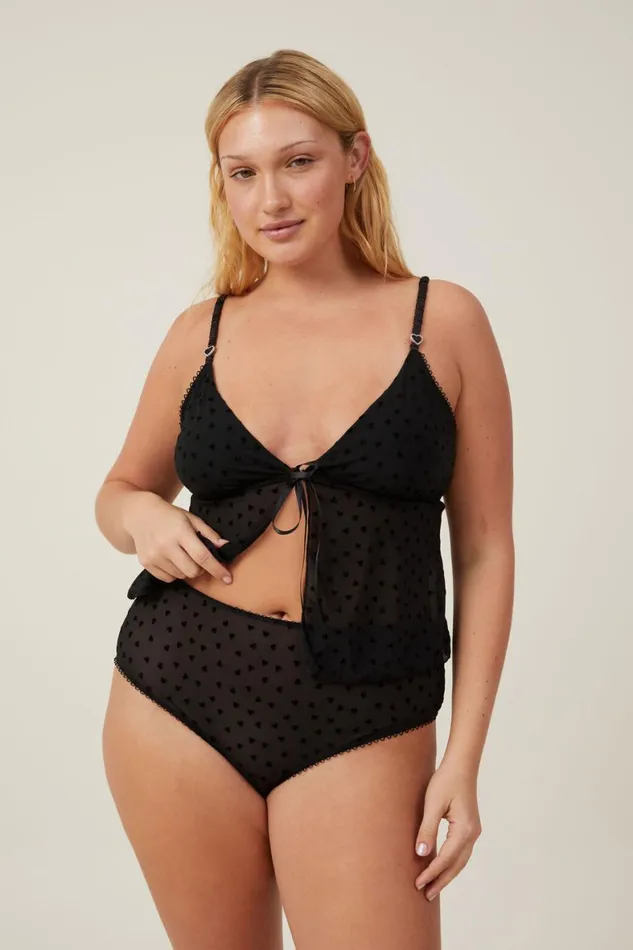 Women Panties Cotton On Sasha Flocking Mesh High Waist Bikini Brief Black