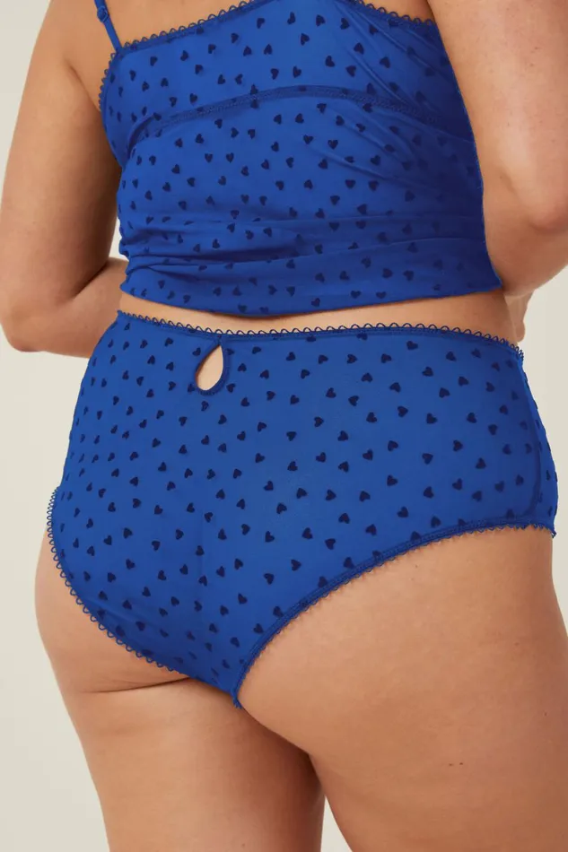 Women Panties Cotton On Sasha Flocking Mesh High Waist Bikini Brief Lapis Blue