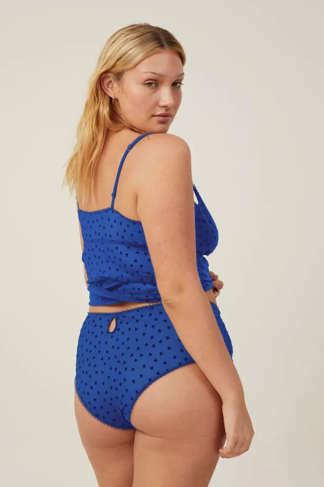 Women Panties Cotton On Sasha Flocking Mesh High Waist Bikini Brief Lapis Blue