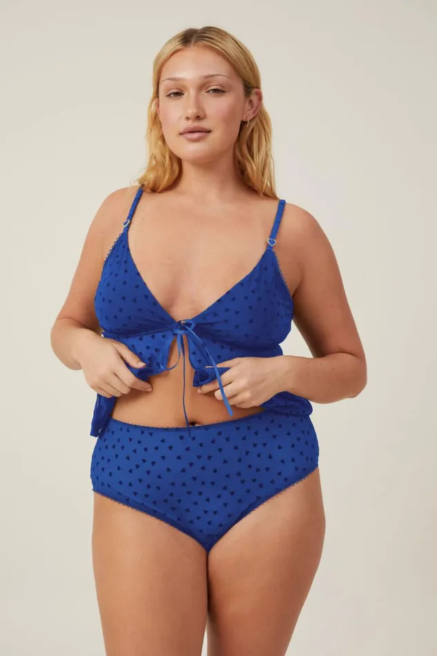 Women Panties Cotton On Sasha Flocking Mesh High Waist Bikini Brief Lapis Blue