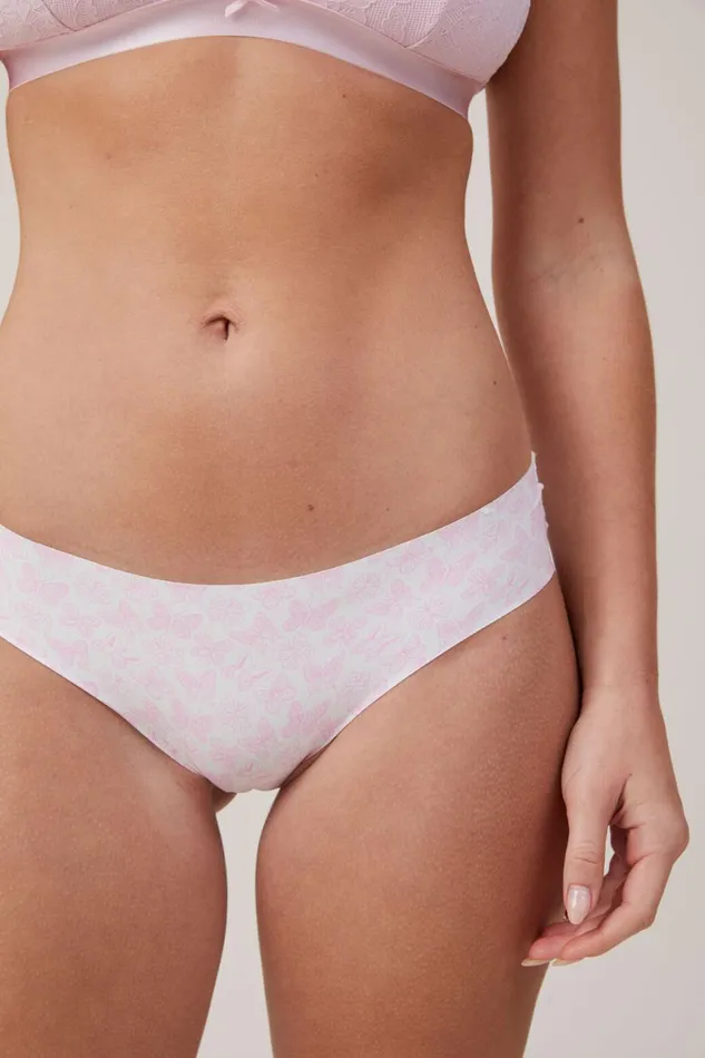 Women Panties Cotton On The Invisible Bikini Brief Butterfly Stencil Pink