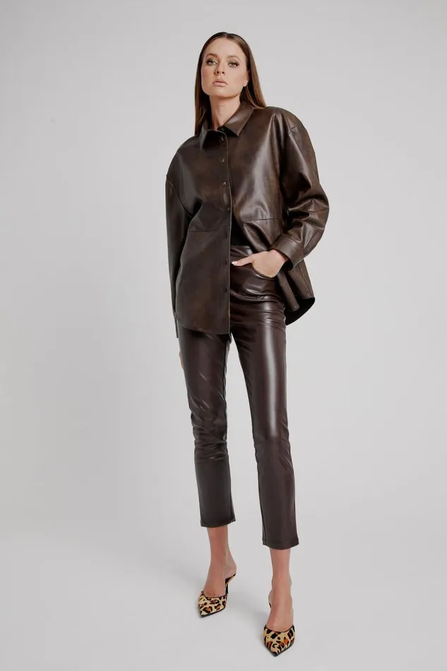 Women Pants Bardot Pearson Vegan Leather Pant In Dark Chocolate Dark Chocolate