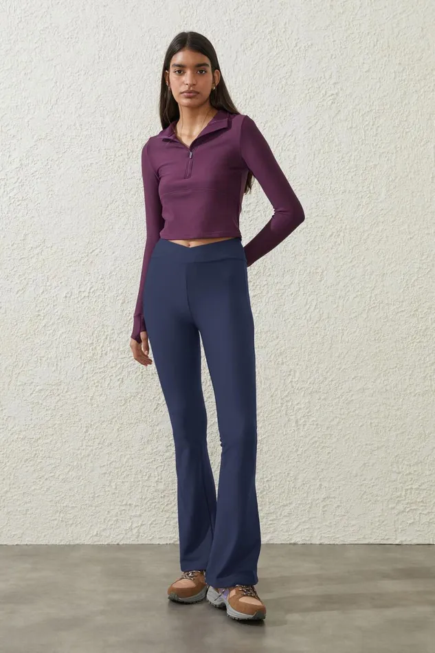 Women Pants Cotton On Fleece Lined Full Length Flare Oceanic Navy