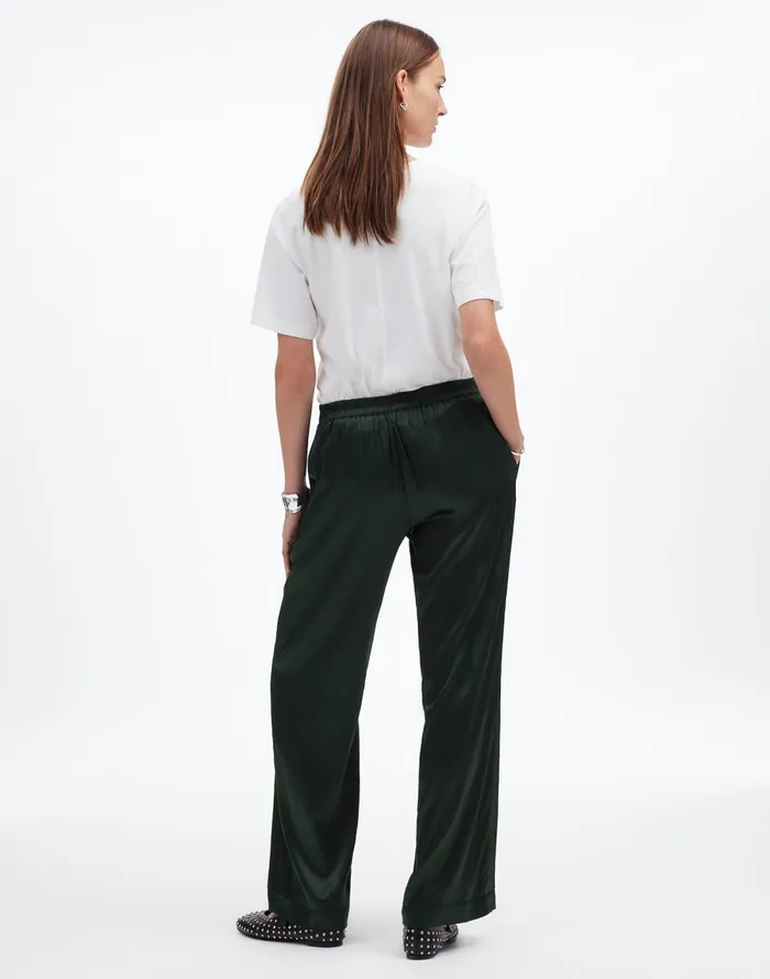 Women Pants Madewell PullOn Straight Pants In Stretch Satin Luxury Forest