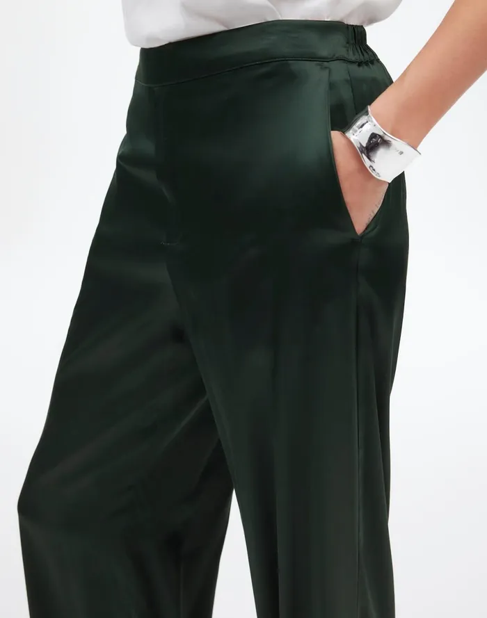 Women Pants Madewell PullOn Straight Pants In Stretch Satin Luxury Forest