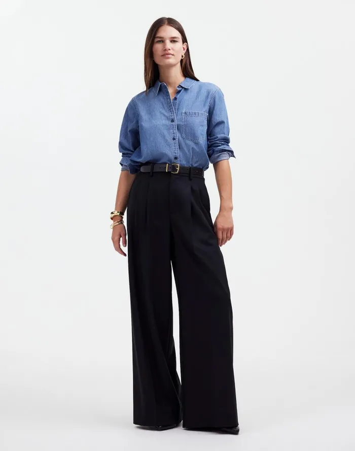 Women Pants Madewell The Harlow SuperwideLeg Trouser True Black