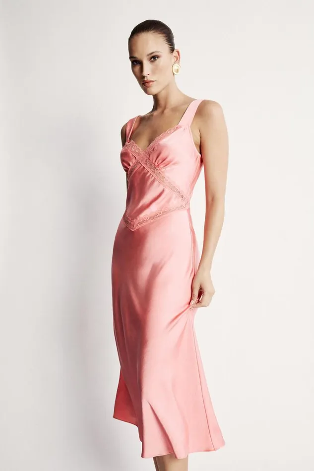 Women Party Dresses Bardot Emory Satin Slip Dress In Pink Pink