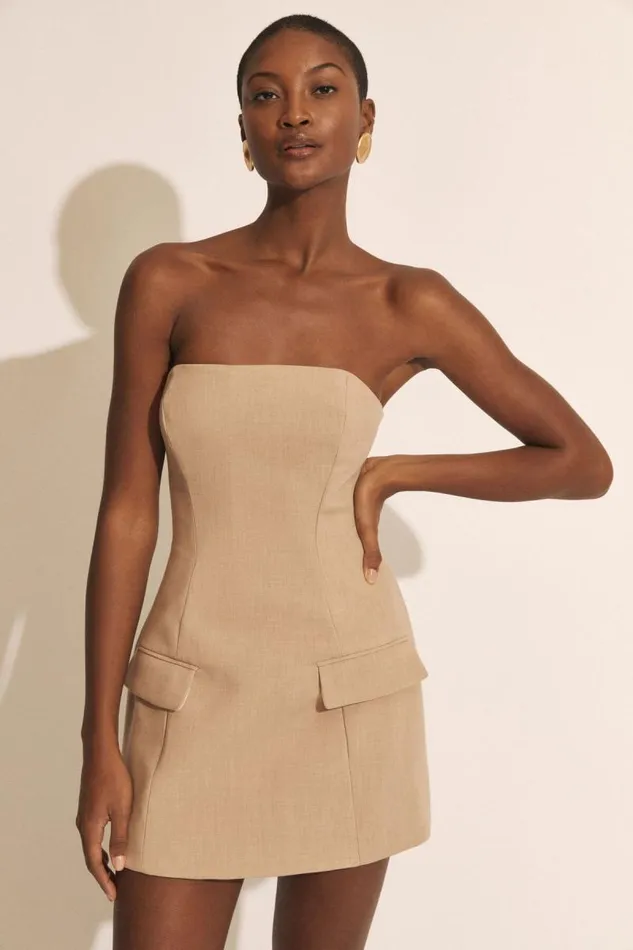 Women Party Dresses Bardot Madeline Hour Glass Mini Dress In Tan Tan