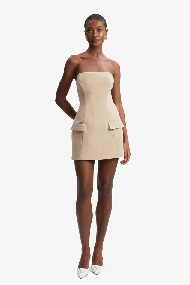 Women Party Dresses Bardot Madeline Hour Glass Mini Dress In Tan Tan