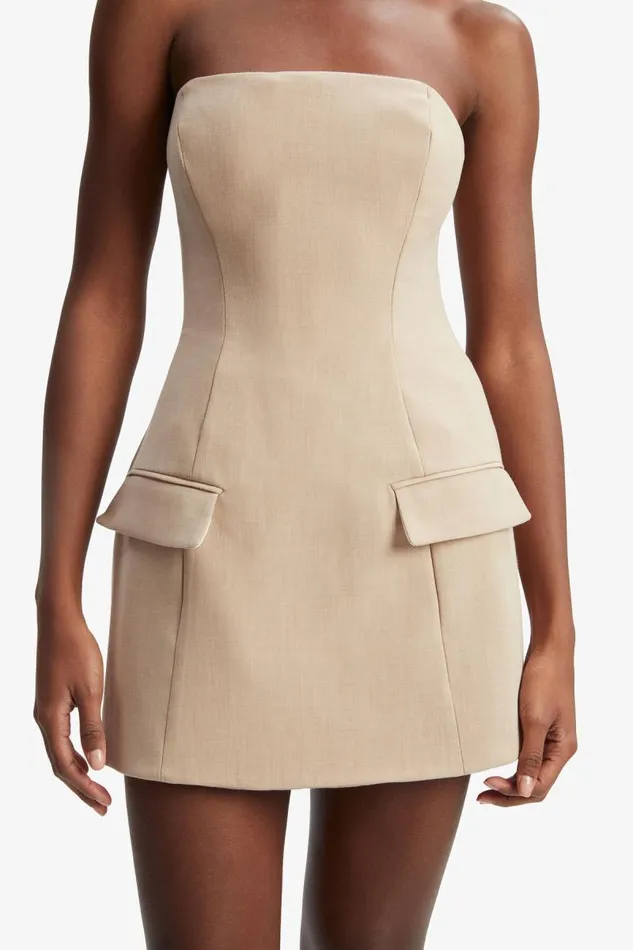Women Party Dresses Bardot Madeline Hour Glass Mini Dress In Tan Tan