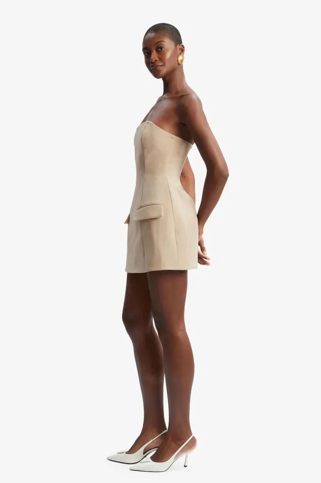 Women Party Dresses Bardot Madeline Hour Glass Mini Dress In Tan Tan