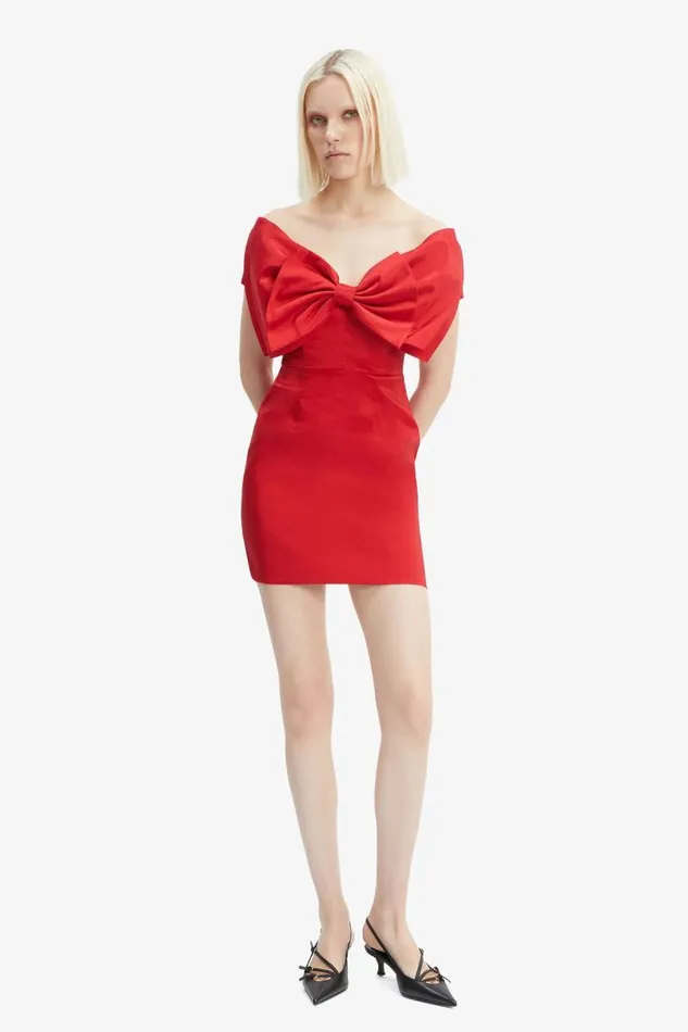 Women Party Dresses Bardot Mini Bow Dress In Fire Red Fire Red Women Party Dresses Bardot Mini Bow Dress In Fire Red Fire Red