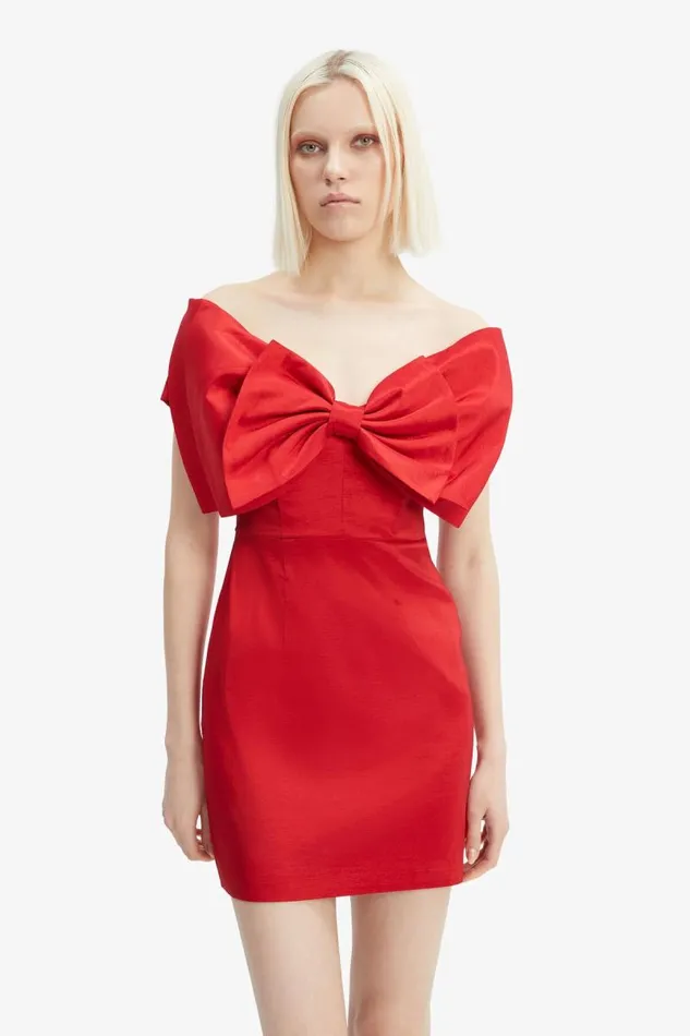 Women Party Dresses Bardot Mini Bow Dress In Fire Red Fire Red Women Party Dresses Bardot Mini Bow Dress In Fire Red Fire Red