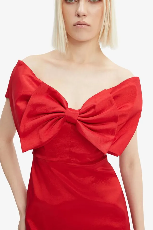 Women Party Dresses Bardot Mini Bow Dress In Fire Red Fire Red Women Party Dresses Bardot Mini Bow Dress In Fire Red Fire Red