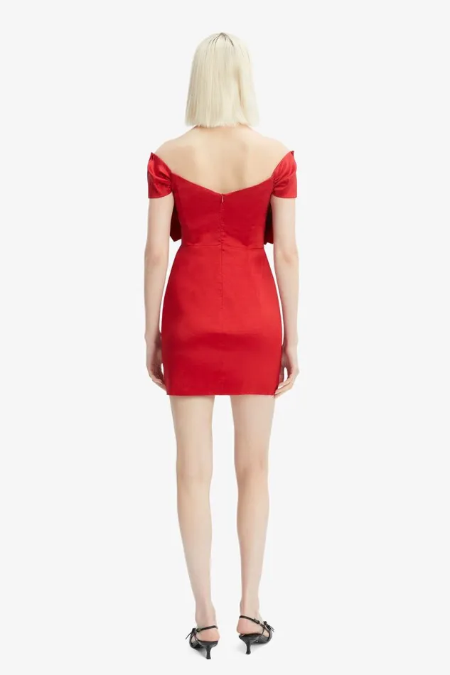 Women Party Dresses Bardot Mini Bow Dress In Fire Red Fire Red Women Party Dresses Bardot Mini Bow Dress In Fire Red Fire Red