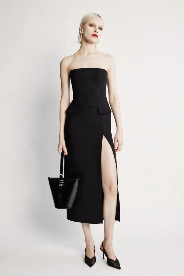 Women Party Dresses Bardot Nikki Strapless Midi Dress In Black Black