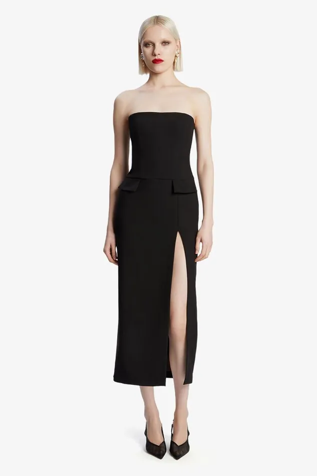 Women Party Dresses Bardot Nikki Strapless Midi Dress In Black Black Women Party Dresses Bardot Nikki Strapless Midi Dress In Black Black