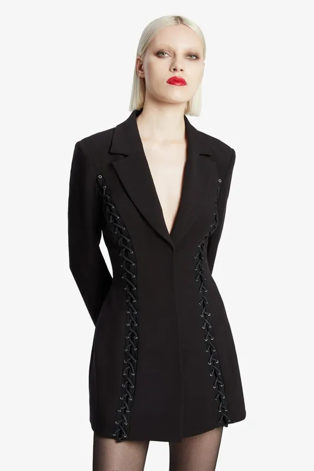 Women Party Dresses Bardot Verity Lace Up Blazer Dress In Black Black Women Party Dresses Bardot Verity Lace Up Blazer Dress In Black Black