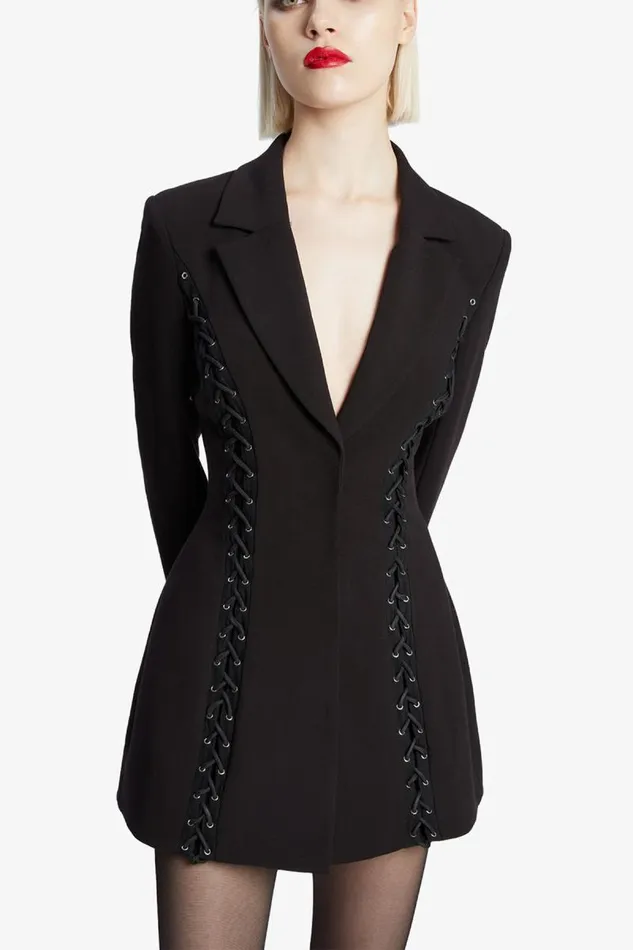 Women Party Dresses Bardot Verity Lace Up Blazer Dress In Black Black Women Party Dresses Bardot Verity Lace Up Blazer Dress In Black Black