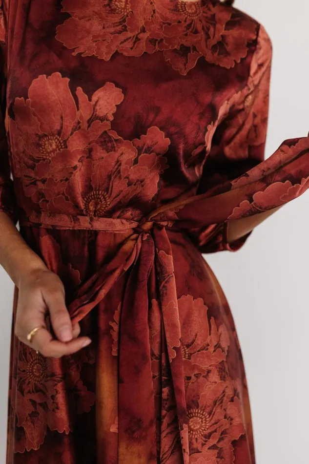Women Paula Satin Maxi Dress Terracotta Floral Baltic Born Maxi Dresses