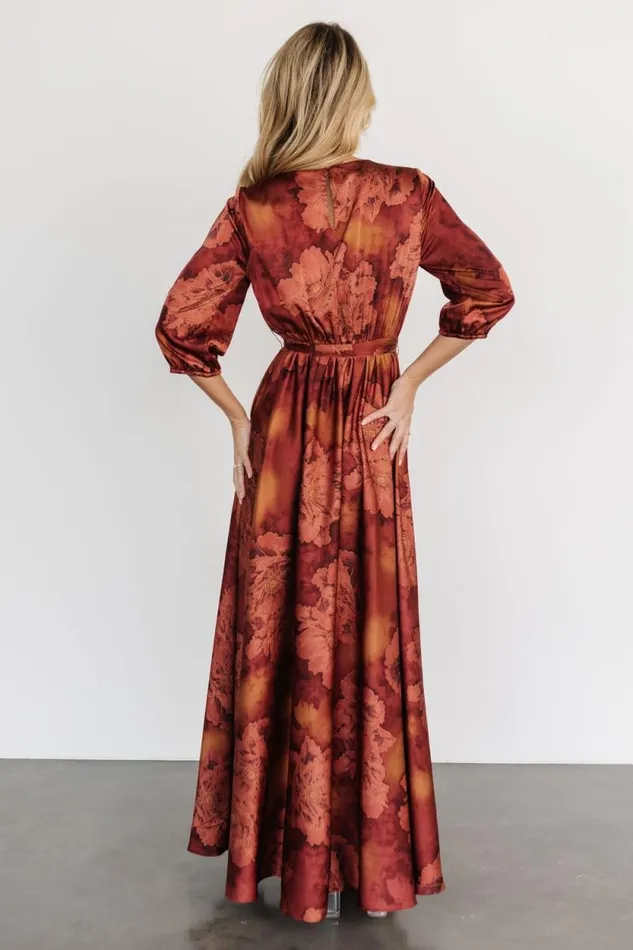 Women Paula Satin Maxi Dress Terracotta Floral Baltic Born Maxi Dresses