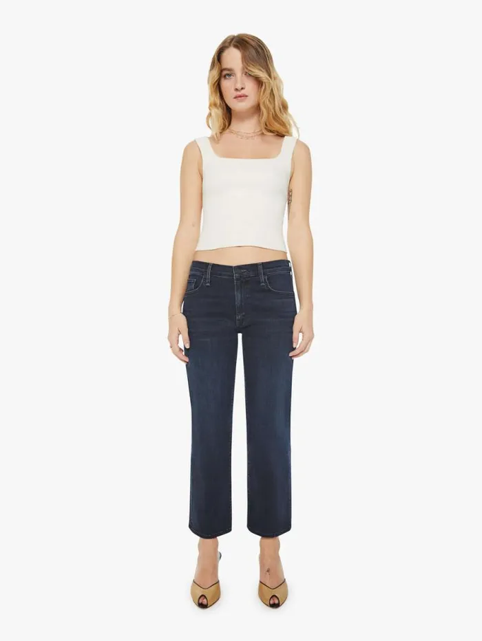 Women Petites Mother Denim PETITES The Lil039 Mid Rise Zip Rambler Black