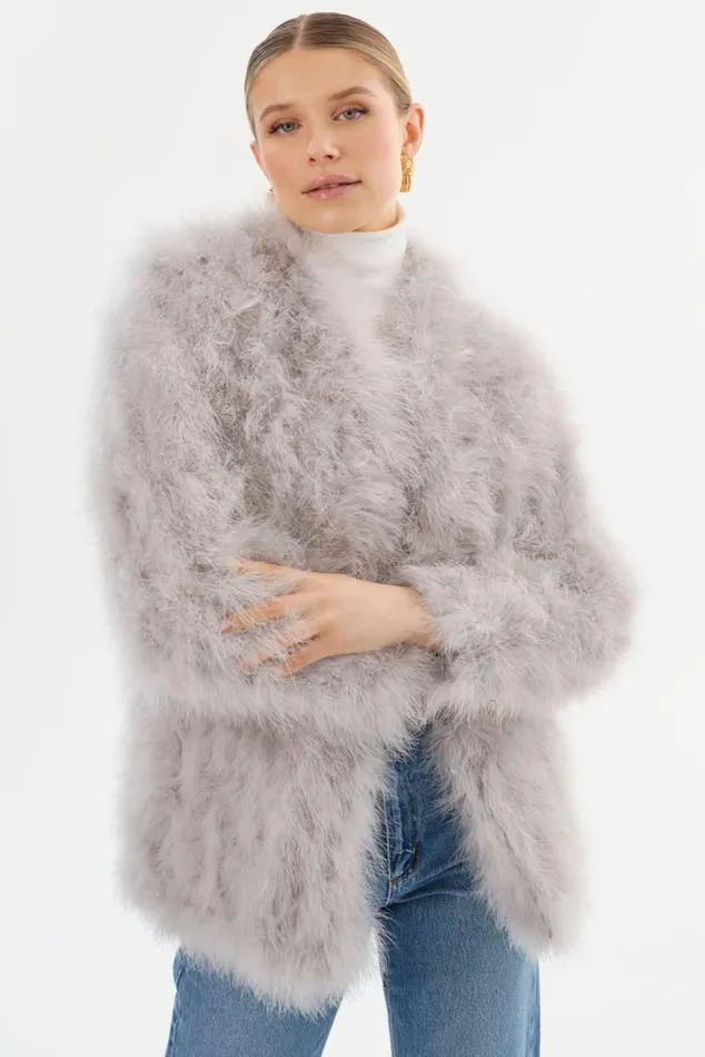 Women RABEA Feather Coat Light Grey LAMARQUE Feather Jackets