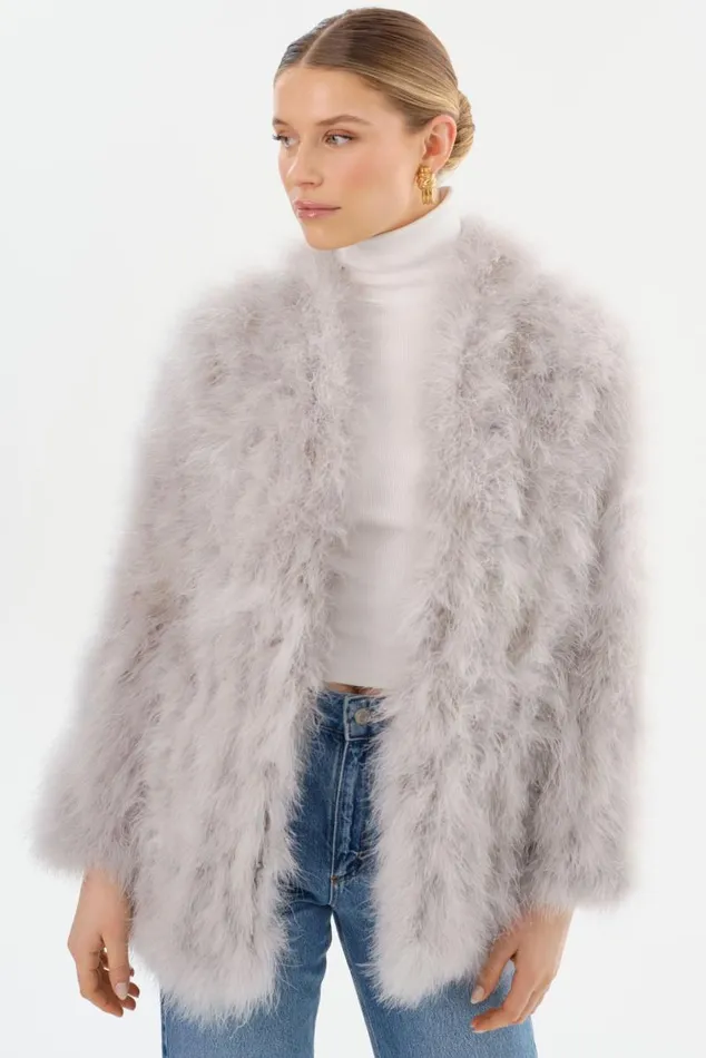 Women RABEA Feather Coat Light Grey LAMARQUE Feather Jackets Women RABEA Feather Coat Light Grey LAMARQUE Feather Jackets