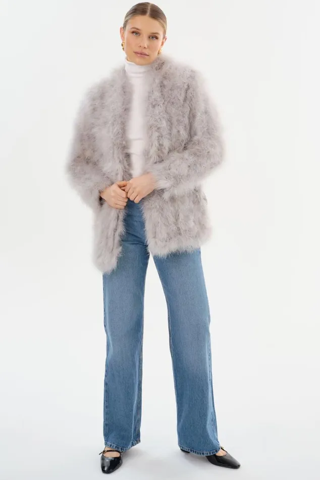 Women RABEA Feather Coat Light Grey LAMARQUE Feather Jackets Women RABEA Feather Coat Light Grey LAMARQUE Feather Jackets