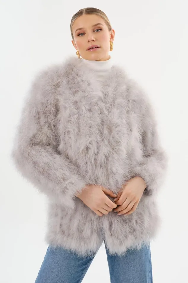 Women RABEA Feather Coat Light Grey LAMARQUE Feather Jackets Women RABEA Feather Coat Light Grey LAMARQUE Feather Jackets