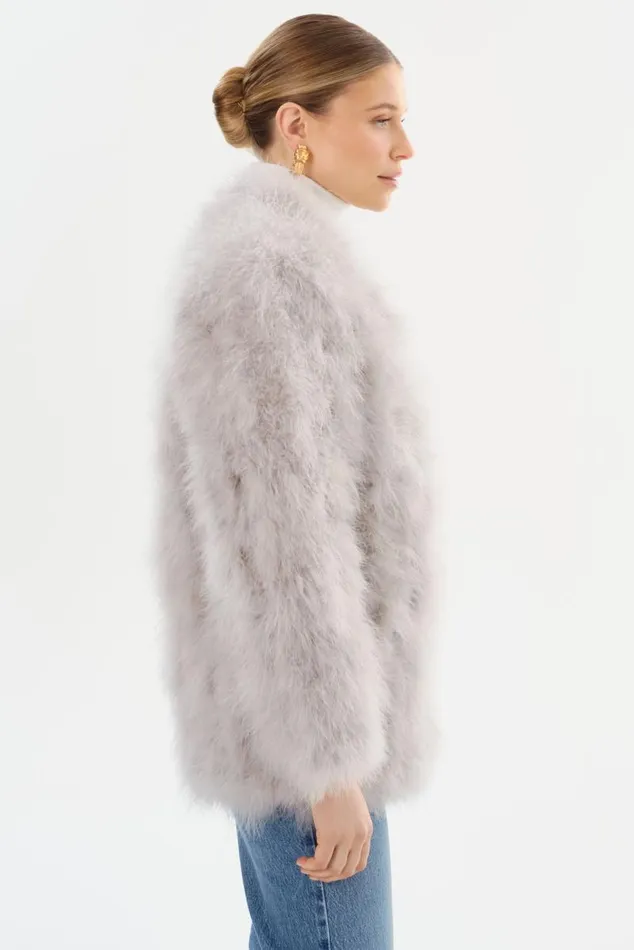 Women RABEA Feather Coat Light Grey LAMARQUE Feather Jackets Women RABEA Feather Coat Light Grey LAMARQUE Feather Jackets