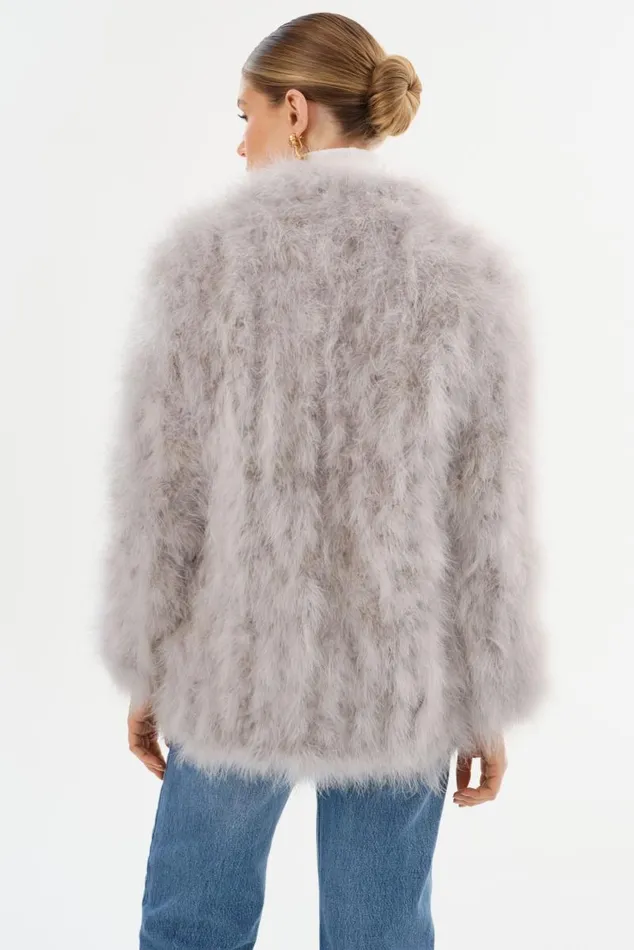 Women RABEA Feather Coat Light Grey LAMARQUE Feather Jackets Women RABEA Feather Coat Light Grey LAMARQUE Feather Jackets