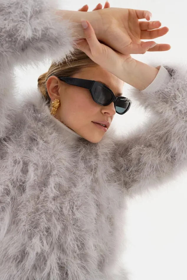 Women RABEA Feather Coat Light Grey LAMARQUE Feather Jackets Women RABEA Feather Coat Light Grey LAMARQUE Feather Jackets