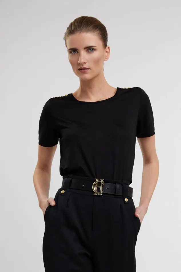 Women Relax Fit Crew Neck Tee Black Holland Cooper Tops
