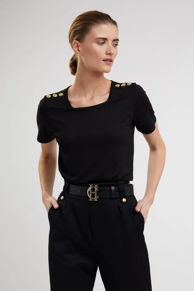 Women Relax Fit Crew Neck Tee Black Holland Cooper Tops Women Relax Fit Crew Neck Tee Black Holland Cooper Tops