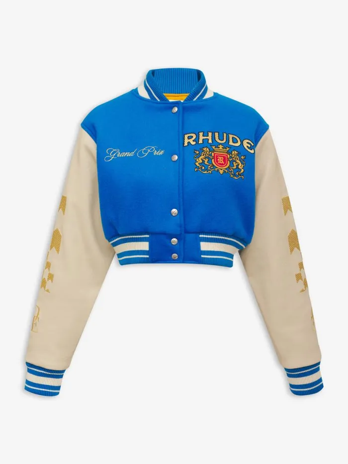 Women Rhude Tops F1 CROPPED VARSITY JACKET Bluewhite