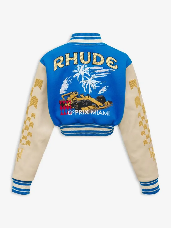 Women Rhude Tops F1 CROPPED VARSITY JACKET Bluewhite