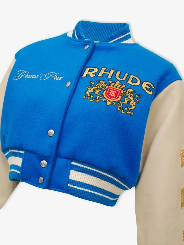 Women Rhude Tops F1 CROPPED VARSITY JACKET Bluewhite