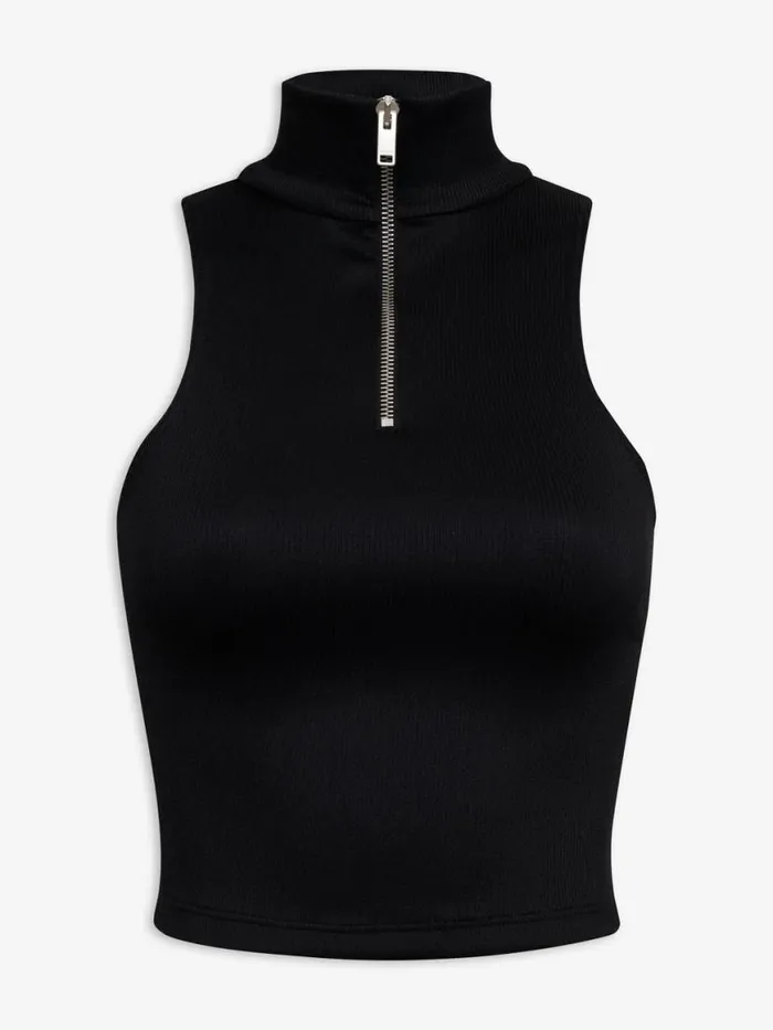 Women Rhude Tops RIBBED KNIT TURTLE NECK ZIP TOP Whiteblack