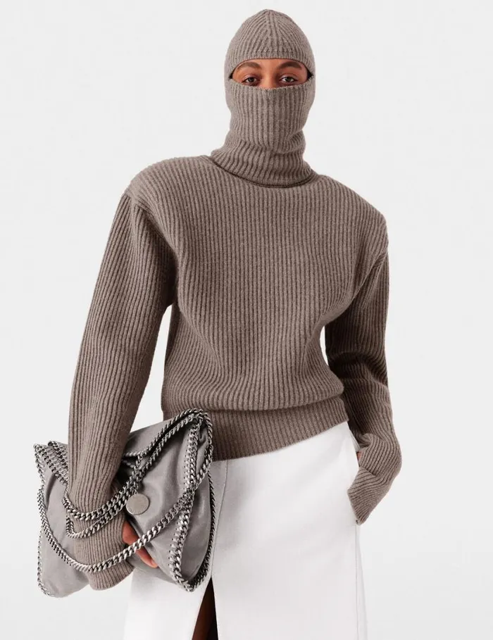 Women Ribbed Balaclava Taupe Brown Stella McCartney Knitwear Women Ribbed Balaclava Taupe Brown Stella McCartney Knitwear