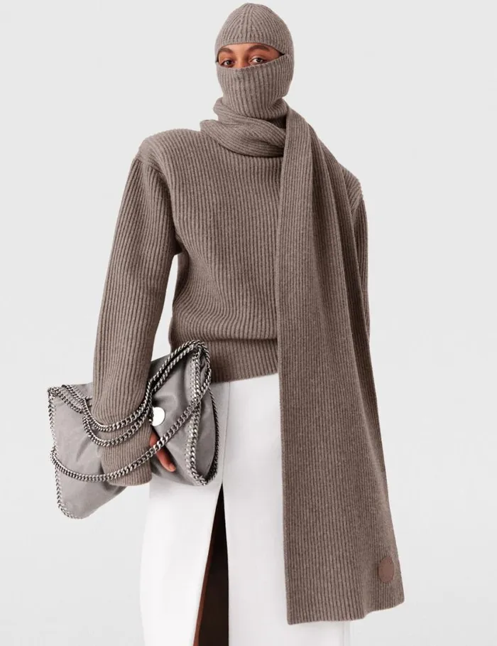 Women Ribbed Balaclava Taupe Brown Stella McCartney Knitwear Women Ribbed Balaclava Taupe Brown Stella McCartney Knitwear