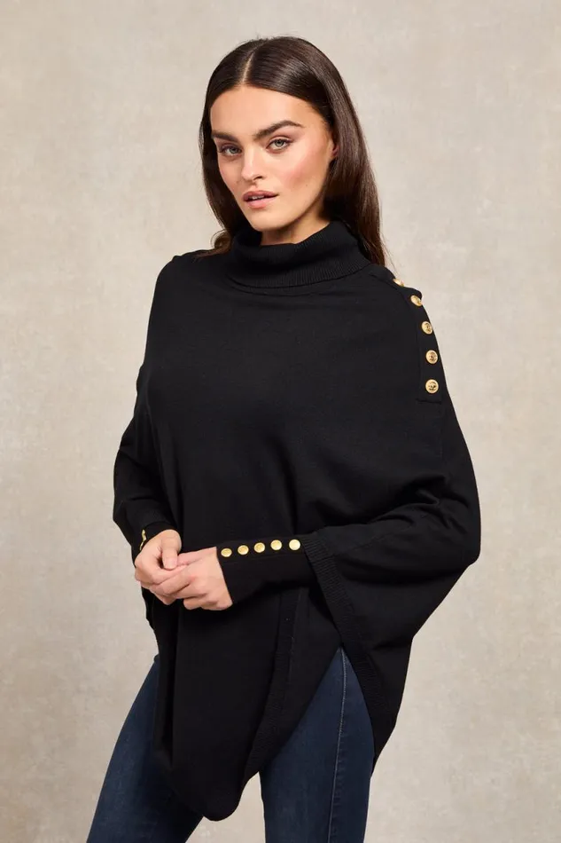 Women Roll Neck Cape Black Holland Cooper Knitwear
