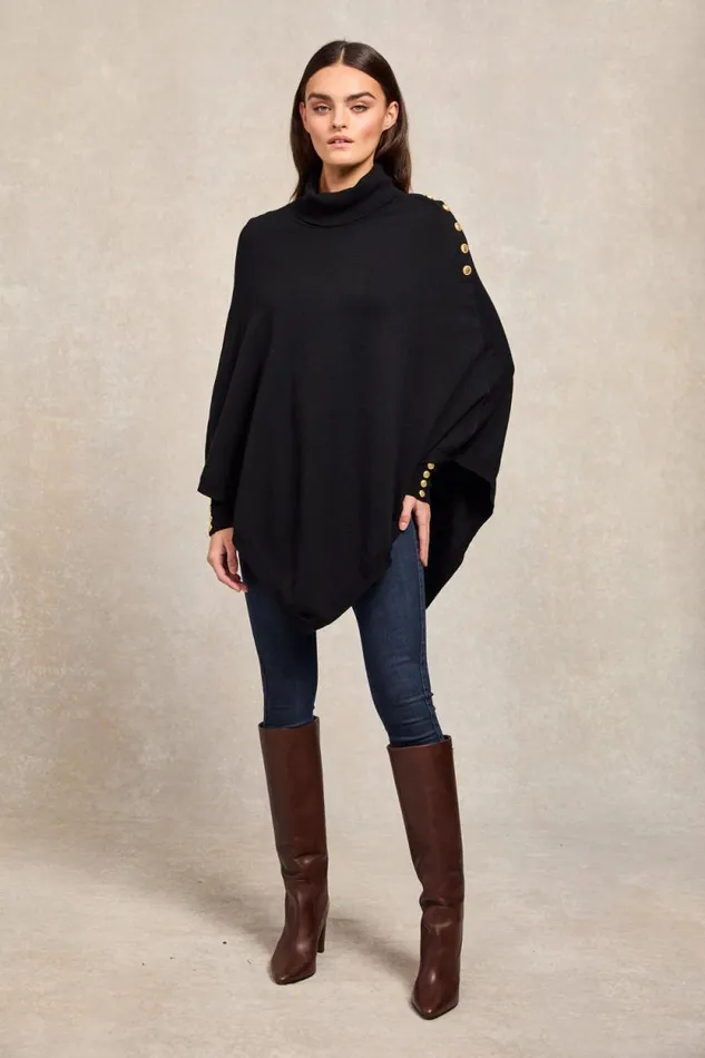 Women Roll Neck Cape Black Holland Cooper Knitwear